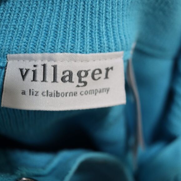 Liz Claiborne Villager XL 100% Cotton Teal Blue Henley Turtleneck Sweater - Picture 12 of 13